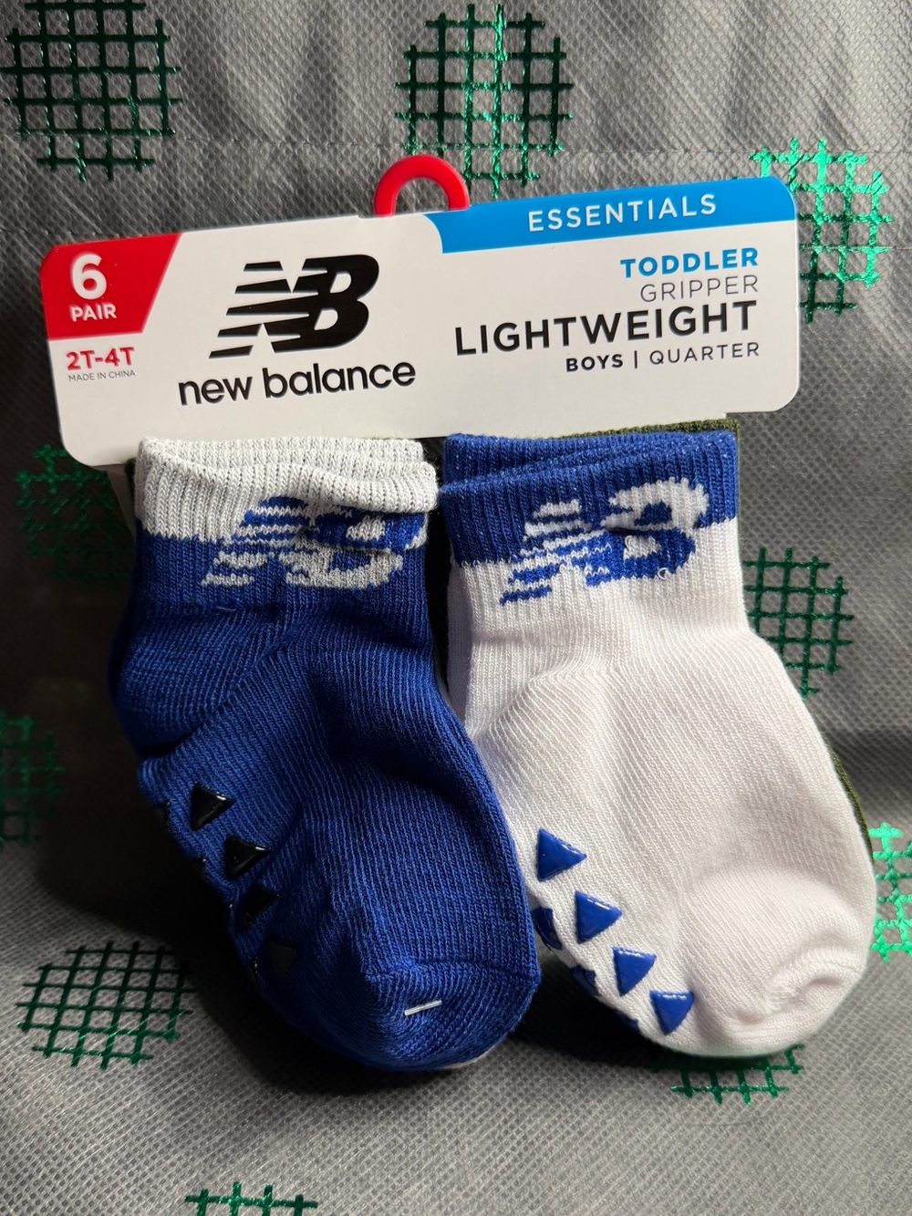 New Balance Toddler Quarter Socks Gripper Bottom in Black White Blue Green